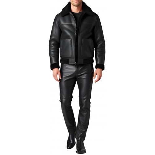 Blouson en mouton retourné extèrieur mouton huilé aspect cuir modèle Rabiere