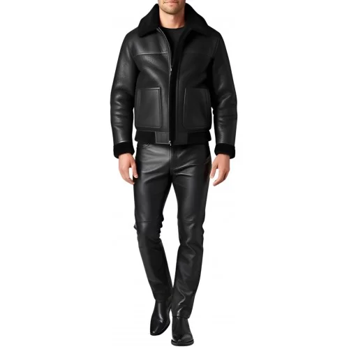 Blouson en mouton retourné extèrieur mouton huilé aspect cuir modèle Rabiere