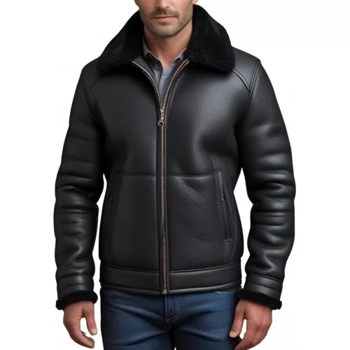 Blouson en mouton retourné extèrieur mouton huilé aspect cuir modèle Raphaël