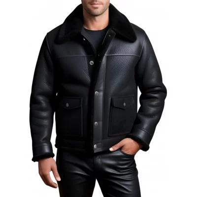 Blouson en mouton retourné extèrieur mouton huilé aspect cuir modèle Gabin