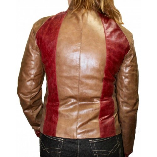 Blouson en cuir de vachette bicolore bordeaux et beige modèle Sole