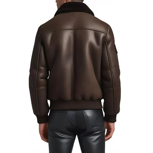 Blouson en mouton retourné extèrieur mouton huilé aspect cuir marron modèle Gabin