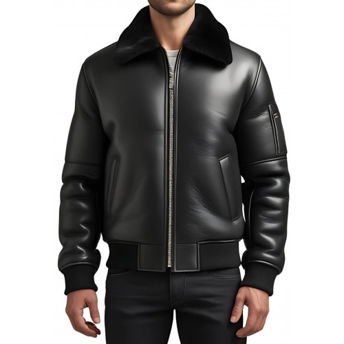 Blouson en mouton retourné extèrieur mouton huilé aspect cuir col mouton modèle Arthur