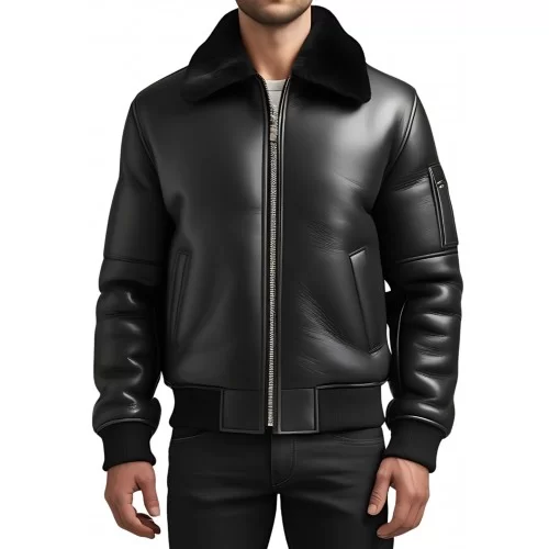 Blouson en mouton retourné extèrieur mouton huilé aspect cuir col mouton modèle Arthur