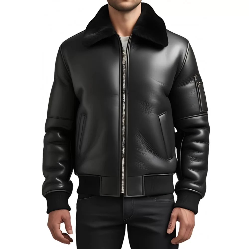Blouson en mouton retourné extèrieur mouton huilé aspect cuir col mouton modèle Arthur