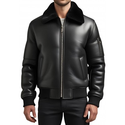 Blouson en mouton retourné extèrieur mouton huilé aspect cuir col mouton modèle Arthur