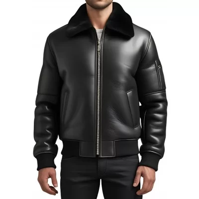 Blouson en mouton retourné extèrieur mouton huilé aspect cuir col mouton modèle Arthur