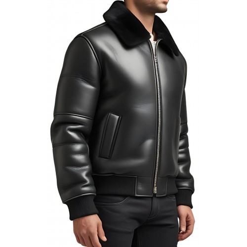 Blouson en mouton retourné extèrieur mouton huilé aspect cuir col mouton modèle Arthur