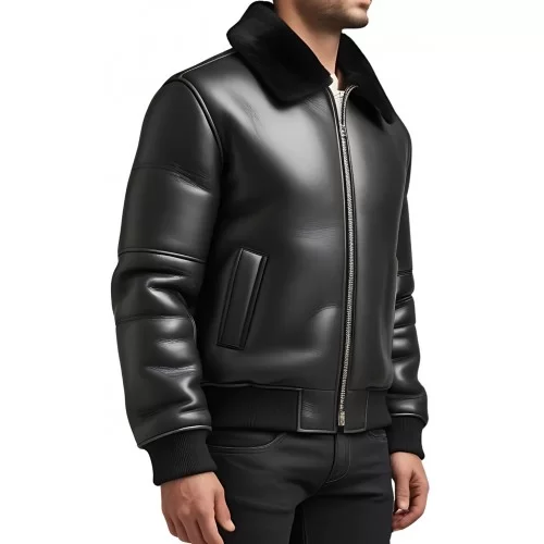 Blouson en mouton retourné extèrieur mouton huilé aspect cuir col mouton modèle Arthur