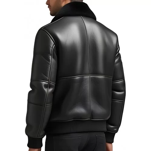 Blouson en mouton retourné extèrieur mouton huilé aspect cuir col mouton modèle Arthur
