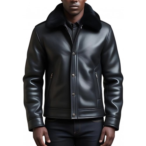 Blouson en mouton retourné extèrieur mouton huilé aspect cuir col mouton modèle Eden