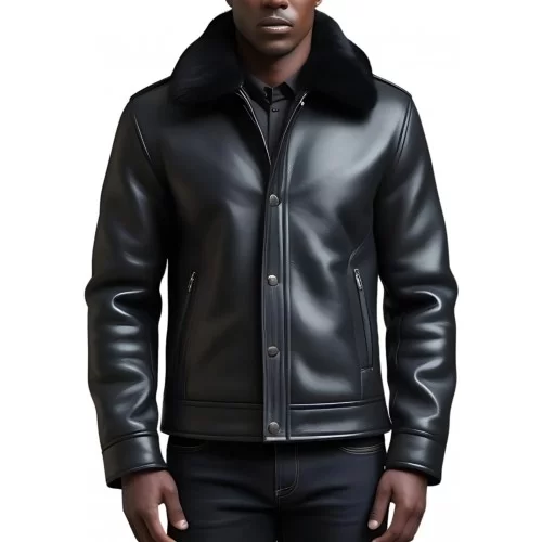 Blouson en mouton retourné extèrieur mouton huilé aspect cuir col mouton modèle Eden