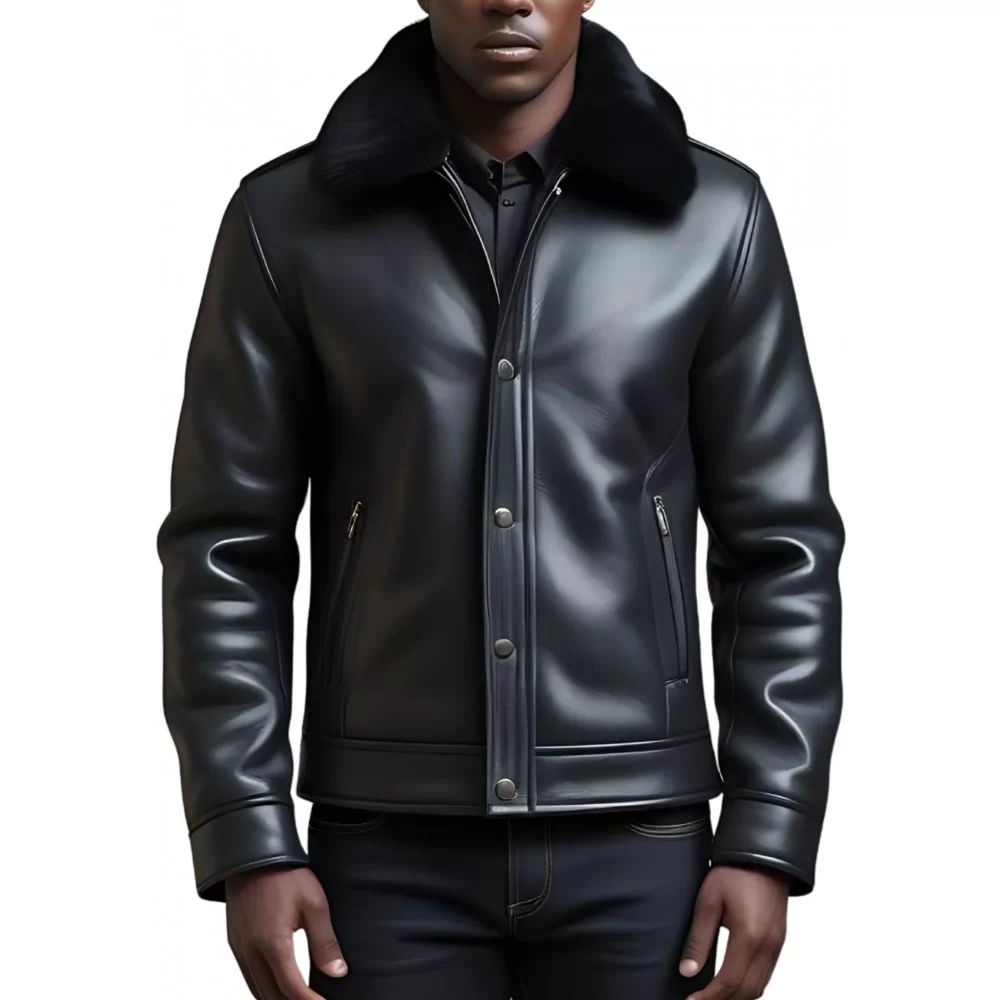 Blouson en mouton retourné extèrieur mouton huilé aspect cuir col mouton modèle Eden