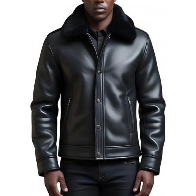 Blouson en mouton retourné extèrieur mouton huilé aspect cuir col mouton modèle Eden