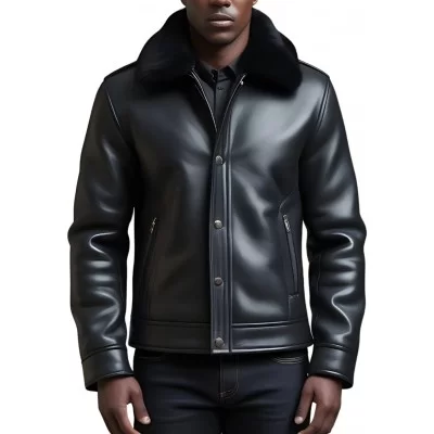 Blouson en mouton retourné extèrieur mouton huilé aspect cuir col mouton modèle Eden
