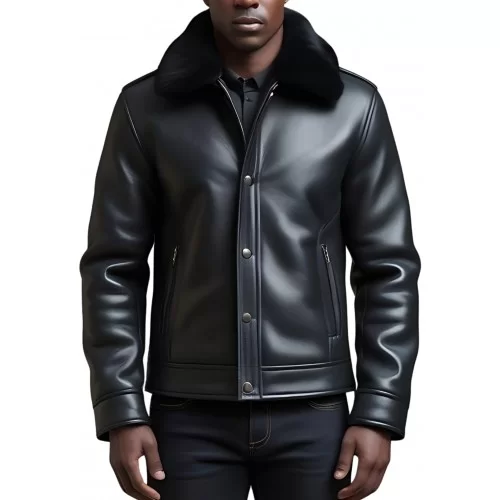 Blouson en mouton retourné extèrieur mouton huilé aspect cuir col mouton modèle Eden