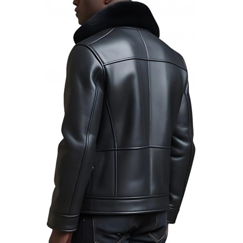 Blouson en mouton retourné extèrieur mouton huilé aspect cuir col mouton modèle Eden