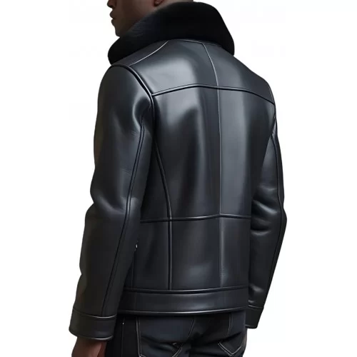 Blouson en mouton retourné extèrieur mouton huilé aspect cuir col mouton modèle Eden
