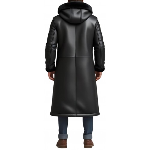 Manteau long peau lainée en mouton retourné façon cuir huilé modèle Gaspard