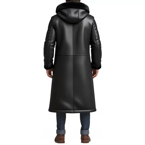 Manteau long peau lainée en mouton retourné façon cuir huilé modèle Gaspard