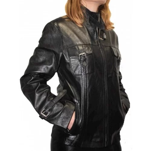 Blouson cuir femme agneau noir modèle Shirley