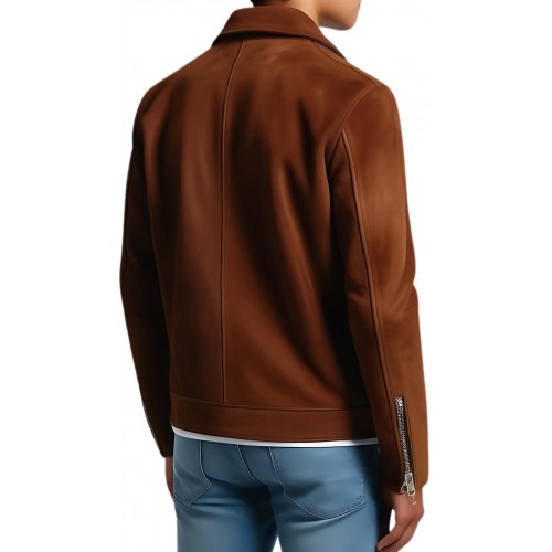 Blouson Perfecto cuir homme en agneau velours marron  modèle Paolo