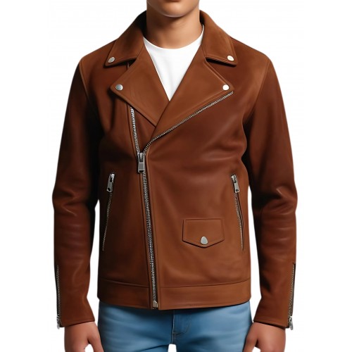 Blouson Perfecto cuir homme en agneau velours marron  modèle Paolo