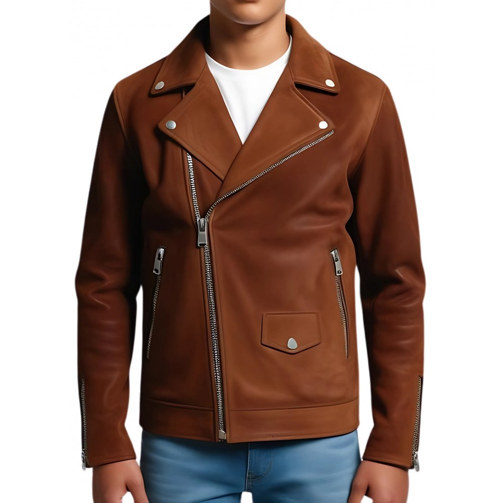 Blouson Perfecto cuir homme en agneau velours marron  modèle Paolo