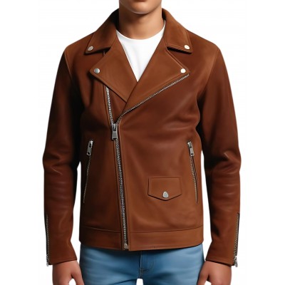 Blouson Perfecto cuir homme en agneau velours marron  modèle Paolo