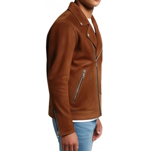 Blouson Perfecto cuir homme en agneau velours marron  modèle Paolo