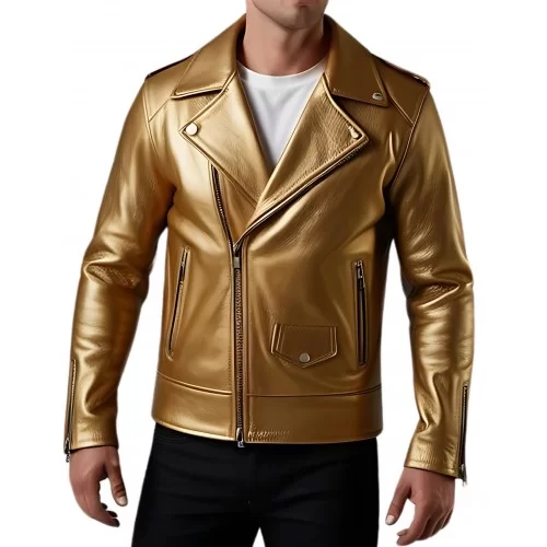 Perfecto cuir homme en agneau couleur or modèle Brillore