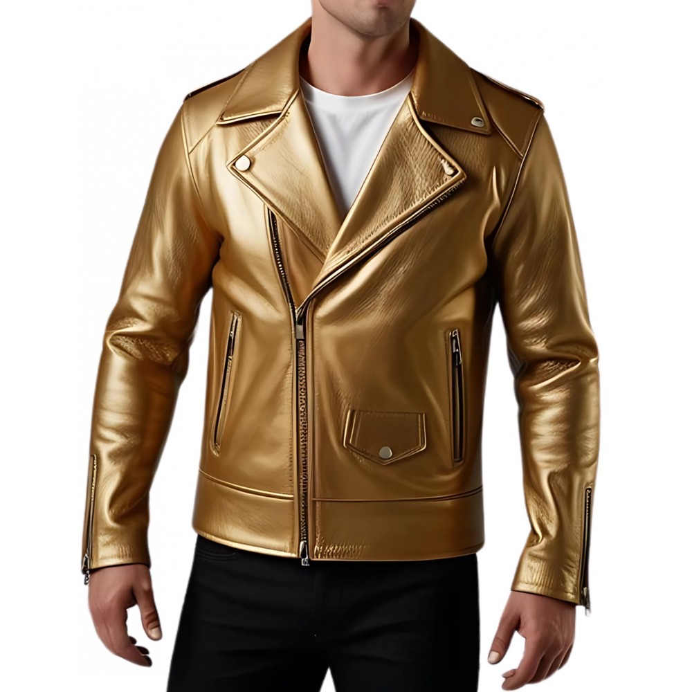 Perfecto cuir homme en agneau couleur or modèle Brillore