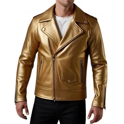 Perfecto cuir homme en agneau couleur or modèle Brillore