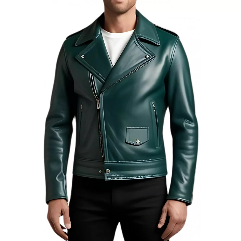 Perfecto cuir homme en agneau vert modèle Xaniome