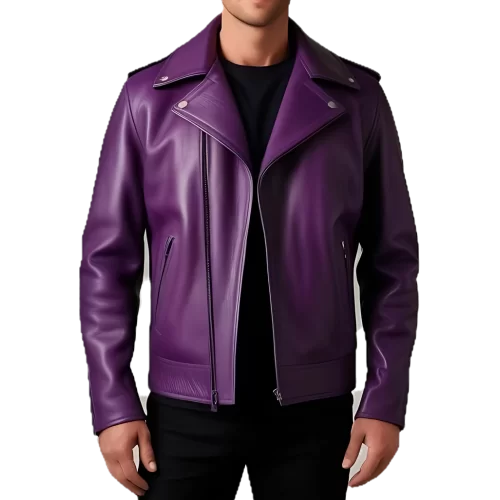 Blouson Perfecto cuir homme en agneau violet modèle Ariace
