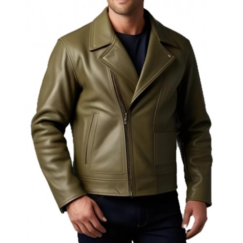 Perfecto cuir homme en agneau vert kaki modèle Oliveur