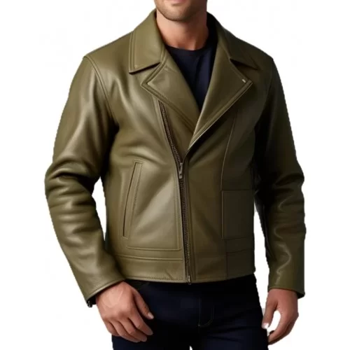 Perfecto cuir homme en agneau vert kaki modèle Oliveur