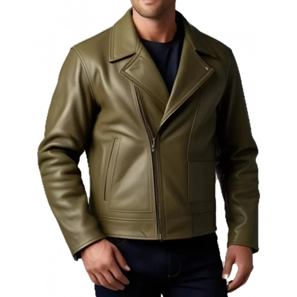 Perfecto cuir homme en agneau vert kaki modèle Oliveur