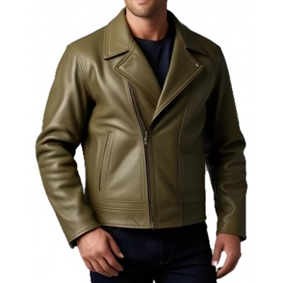 Perfecto cuir homme en agneau vert kaki modèle Oliveur