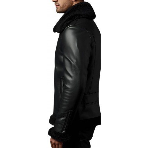 Blouson type bombardier en mouton retourné extèrieur mouton huilé aspect cuir col mouton modèle Théodore