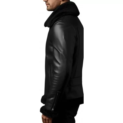 Blouson type bombardier en mouton retourné extèrieur mouton huilé aspect cuir col mouton modèle Théodore