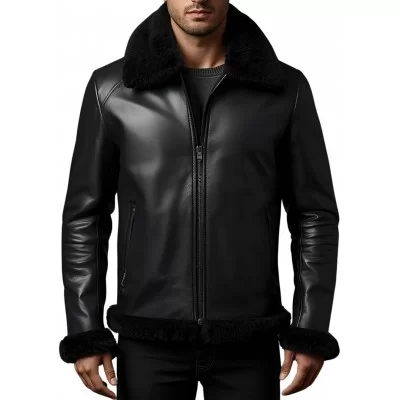 Blouson type bombardier en mouton retourné extèrieur mouton huilé aspect cuir col mouton modèle Théodore