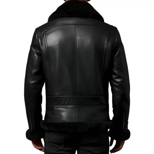 Blouson type bombardier en mouton retourné extèrieur mouton huilé aspect cuir col mouton modèle Théodore