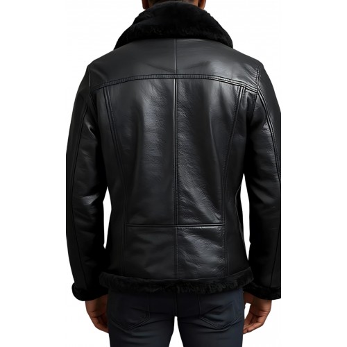 Blouson type bombardier en mouton retourné extèrieur mouton huilé aspect cuir col mouton modèle Esteban