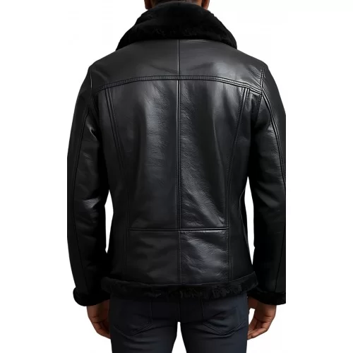 Blouson type bombardier en mouton retourné extèrieur mouton huilé aspect cuir col mouton modèle Esteban