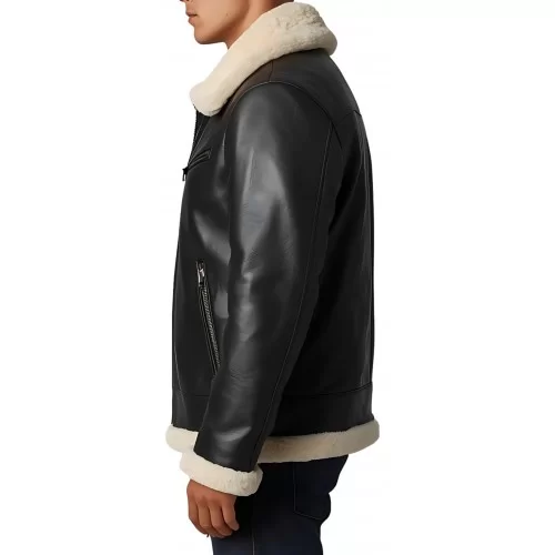 Blouson en mouton retourné extèrieur mouton huilé aspect cuir noir modèle Mariola