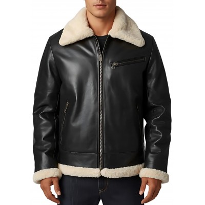 Blouson en mouton retourné extèrieur mouton huilé aspect cuir noir modèle Mariola