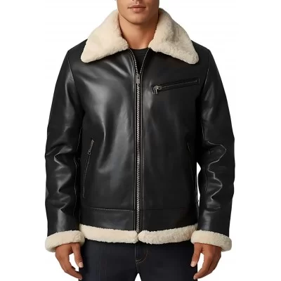 Blouson en mouton retourné extèrieur mouton huilé aspect cuir noir modèle Mariola