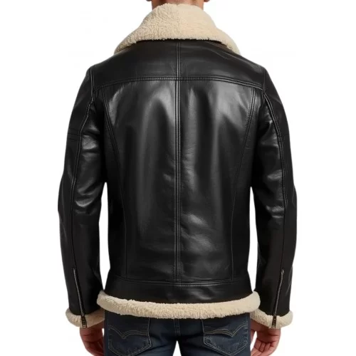 Blouson en mouton retourné extèrieur mouton huilé aspect cuir noir mouton blanc modèle Malori