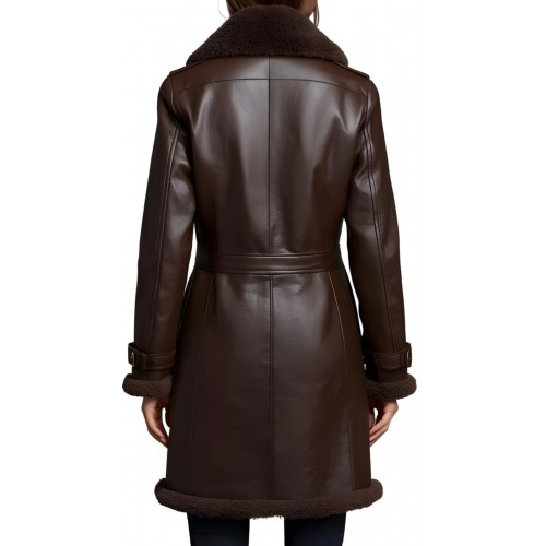 Veste trois quart femme en mouton retourné marron finition huilé poils courts à l'intèrieur modèle Lassy